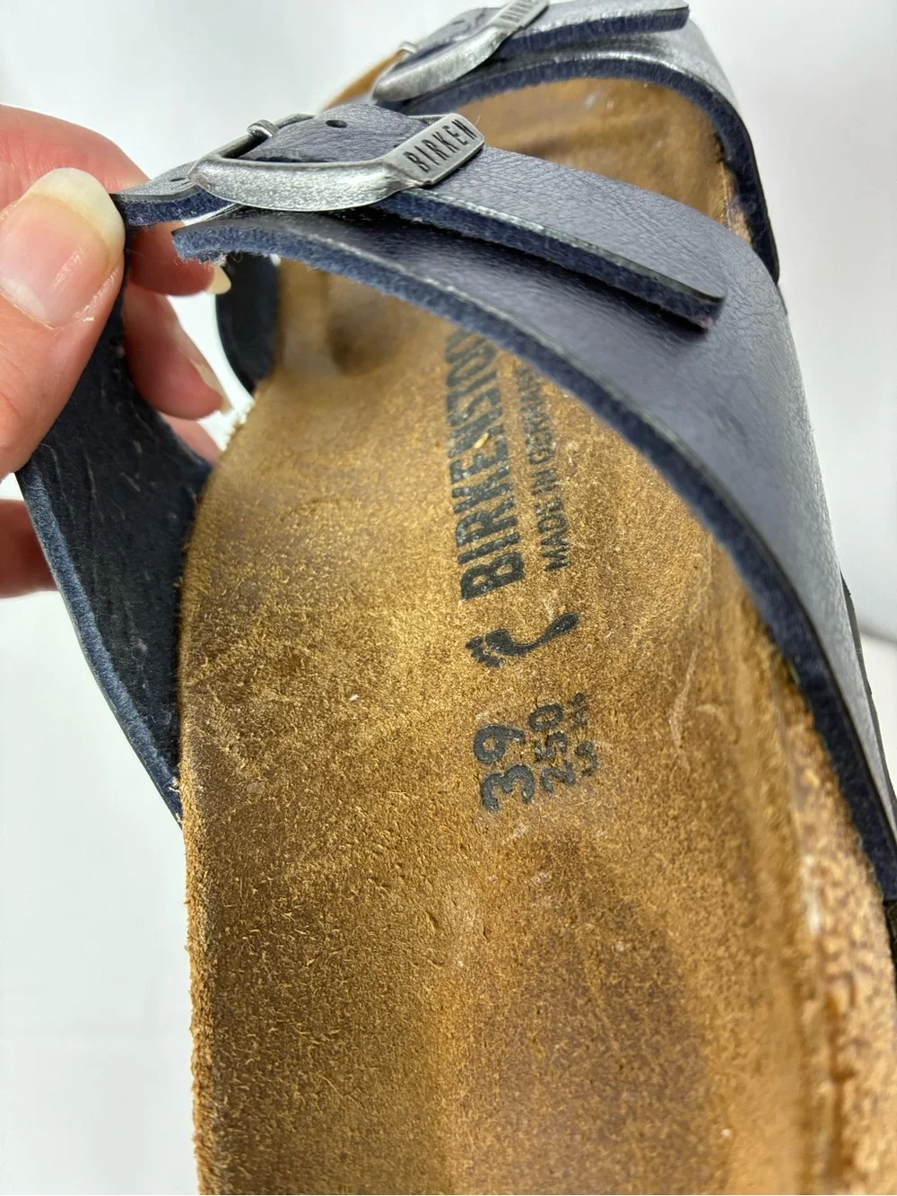 Birkenstock metallic Blue Leather Sandals EU 39 US 8 Narrow Double Strap - Picture 8 of 8